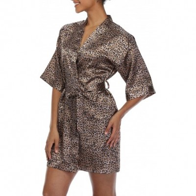 Robes Women's Satin Short Kimono Robe Solid Color Bridesmaid Robes Silky Bathrobe for Wedding Party - Leopard Print - CZ190TW...