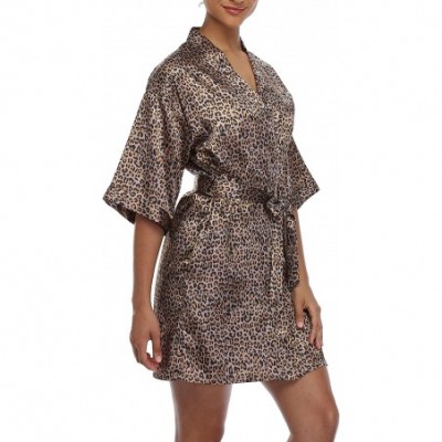 Robes Women's Satin Short Kimono Robe Solid Color Bridesmaid Robes Silky Bathrobe for Wedding Party - Leopard Print - CZ190TW...