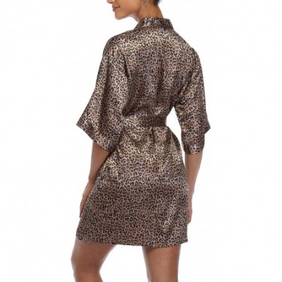 Robes Women's Satin Short Kimono Robe Solid Color Bridesmaid Robes Silky Bathrobe for Wedding Party - Leopard Print - CZ190TW...