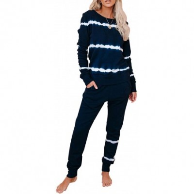 Sets Womens Tie Dye Printed Loungewear Striped Long Sleeve Tops and Pants Joggers Long Pajamas Set Sleepwear - Black - CE199G...