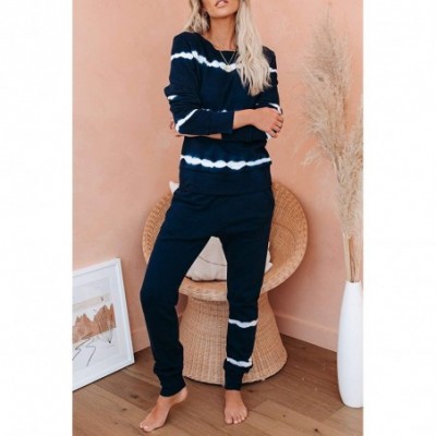 Sets Womens Tie Dye Printed Loungewear Striped Long Sleeve Tops and Pants Joggers Long Pajamas Set Sleepwear - Black - CE199G...