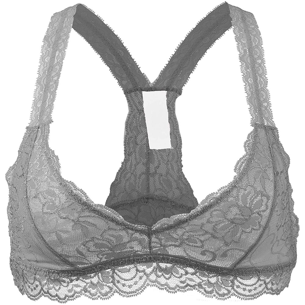 Bras Womens Sheer Non-Padded Lace Racerback Pullover Bralette - Light_gray-wa322 - C818H8T6XUE