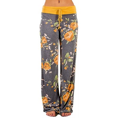 Bottoms Women's American Flag Drawstring Wide Leg Pants Leggings Casual Pajama Lounge Pants - Yellow - CB18W3RDGGX