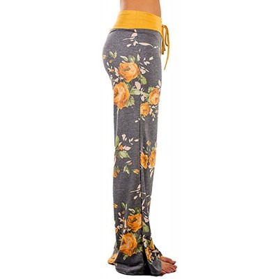 Bottoms Women's American Flag Drawstring Wide Leg Pants Leggings Casual Pajama Lounge Pants - Yellow - CB18W3RDGGX