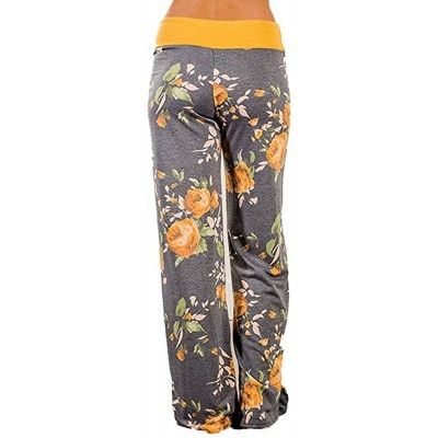 Bottoms Women's American Flag Drawstring Wide Leg Pants Leggings Casual Pajama Lounge Pants - Yellow - CB18W3RDGGX