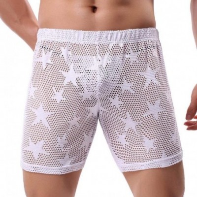 G-Strings & Thongs Men's Sexy Mesh Star Print Boxers Erotic Briefs Gay Underwear Shorts Plus Size - White - C618XLN9QUC