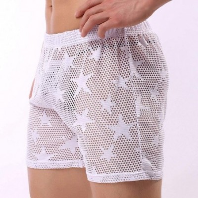 G-Strings & Thongs Men's Sexy Mesh Star Print Boxers Erotic Briefs Gay Underwear Shorts Plus Size - White - C618XLN9QUC