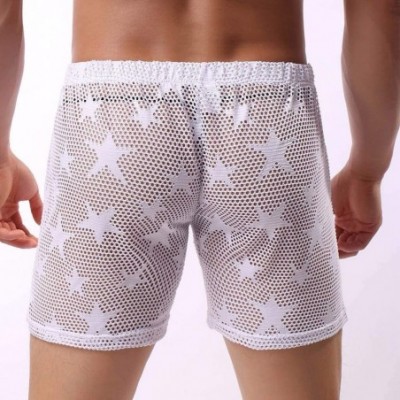 G-Strings & Thongs Men's Sexy Mesh Star Print Boxers Erotic Briefs Gay Underwear Shorts Plus Size - White - C618XLN9QUC