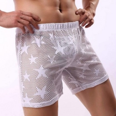 G-Strings & Thongs Men's Sexy Mesh Star Print Boxers Erotic Briefs Gay Underwear Shorts Plus Size - White - C618XLN9QUC