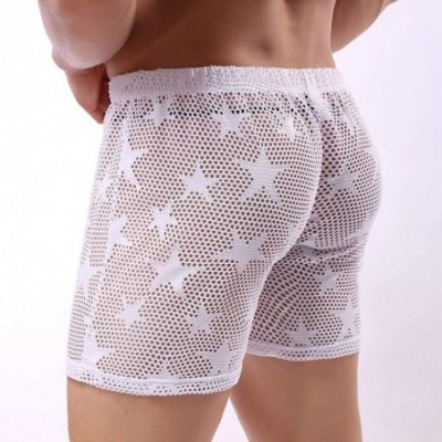 G-Strings & Thongs Men's Sexy Mesh Star Print Boxers Erotic Briefs Gay Underwear Shorts Plus Size - White - C618XLN9QUC