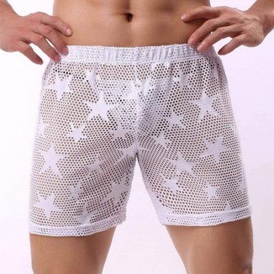 G-Strings & Thongs Men's Sexy Mesh Star Print Boxers Erotic Briefs Gay Underwear Shorts Plus Size - White - C618XLN9QUC