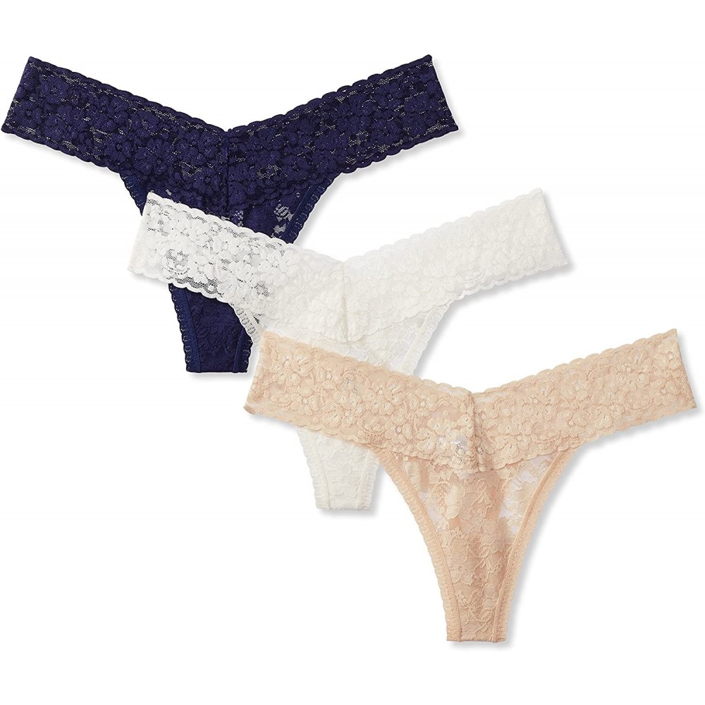 Panties Women's Lace Thong Underwear- 3 pack - Beige/Ivory/Navy - CC12O510LMM