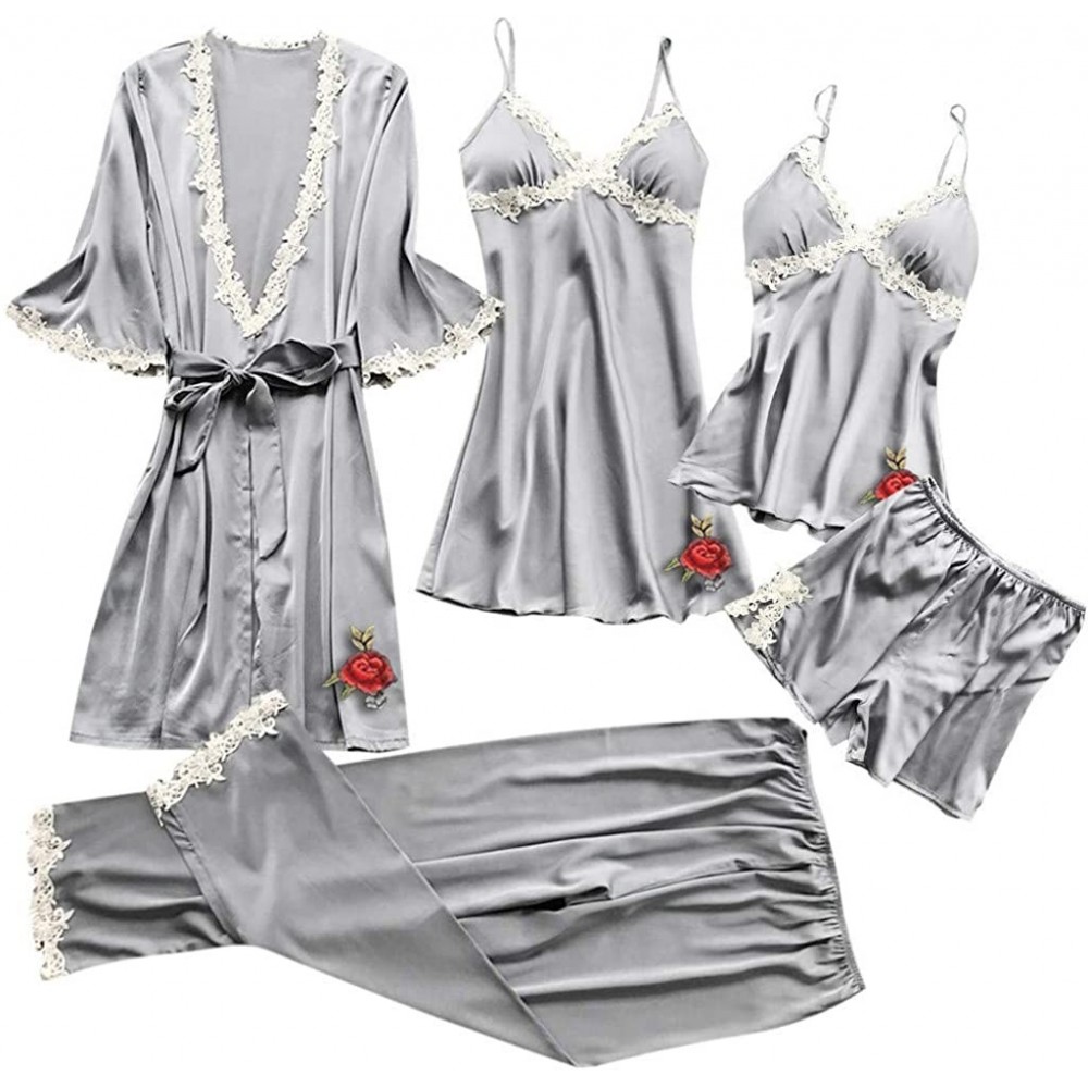 Nightgowns & Sleepshirts 5 PCS Sleepwear Women's Chemise Nightgown Full Slip Lace Lounge Dress - Gray - CX18QHEESA5