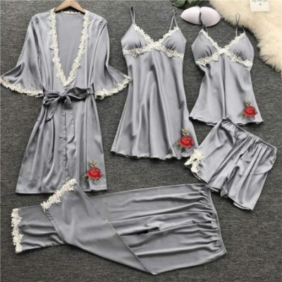 Nightgowns & Sleepshirts 5 PCS Sleepwear Women's Chemise Nightgown Full Slip Lace Lounge Dress - Gray - CX18QHEESA5