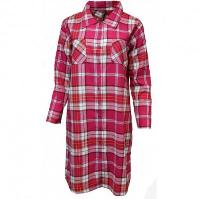 Nightgowns & Sleepshirts Women's 100% Cotton Classic Plaid Flannel Nightshirt - Pink- Red - C118ZQ2LCCI