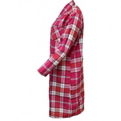 Nightgowns & Sleepshirts Women's 100% Cotton Classic Plaid Flannel Nightshirt - Pink- Red - C118ZQ2LCCI