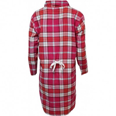 Nightgowns & Sleepshirts Women's 100% Cotton Classic Plaid Flannel Nightshirt - Pink- Red - C118ZQ2LCCI