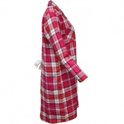 Nightgowns & Sleepshirts Women's 100% Cotton Classic Plaid Flannel Nightshirt - Pink- Red - C118ZQ2LCCI