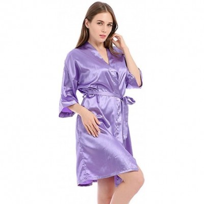 Robes Pure Color Satin Kimono Robes for Women Short Bridesmaid Nightgown Short Robe - Purple - CV197Y3C647