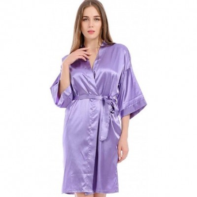 Robes Pure Color Satin Kimono Robes for Women Short Bridesmaid Nightgown Short Robe - Purple - CV197Y3C647