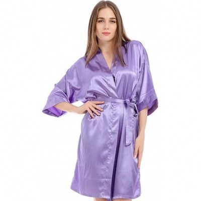 Robes Pure Color Satin Kimono Robes for Women Short Bridesmaid Nightgown Short Robe - Purple - CV197Y3C647