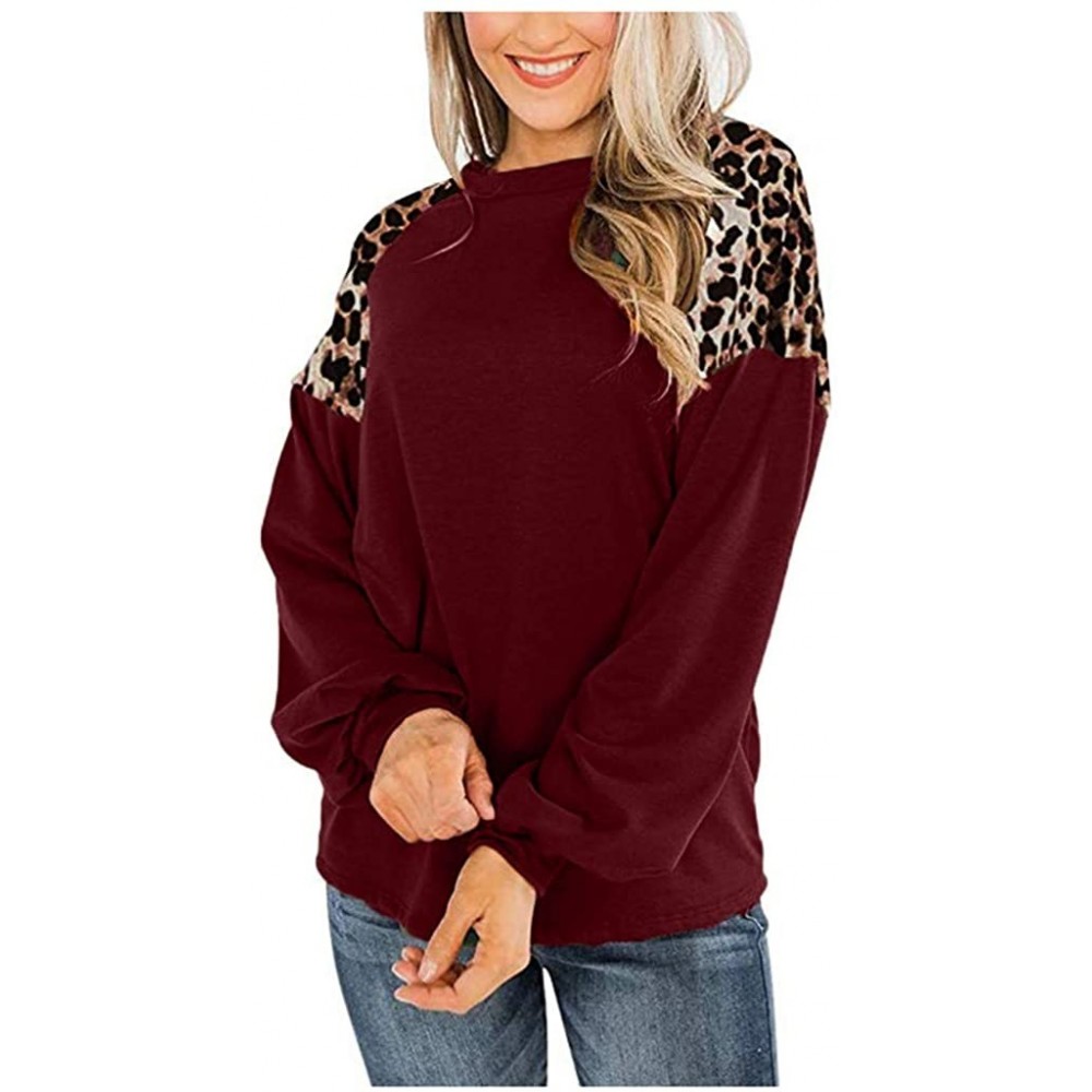 Baby Dolls & Chemises Round Neck Long Sleeve T Shirt for Women-Leopard Print Color Block Sweatshirt-Patchwork Twist Knot Caus...