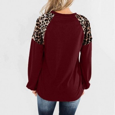 Baby Dolls & Chemises Round Neck Long Sleeve T Shirt for Women-Leopard Print Color Block Sweatshirt-Patchwork Twist Knot Caus...