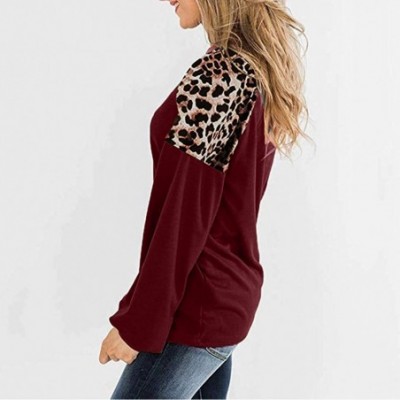 Baby Dolls & Chemises Round Neck Long Sleeve T Shirt for Women-Leopard Print Color Block Sweatshirt-Patchwork Twist Knot Caus...