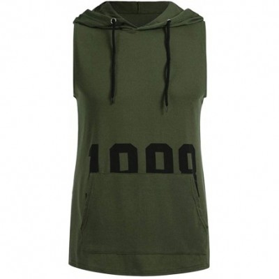 Sleep Tops Men's Workout Hooded Tank Tops Bodybuilding Muscle Cut Off T Shirt Sleeveless Gym Hoodies - Army Green B - CO194EA...