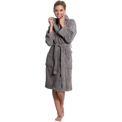 Robes Women's Turkish Cotton Hooded Robe- Terry Hooded Bathrobe - Gray - CQ187C8U97H