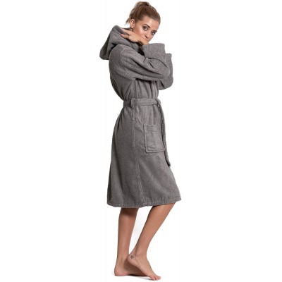 Robes Women's Turkish Cotton Hooded Robe- Terry Hooded Bathrobe - Gray - CQ187C8U97H