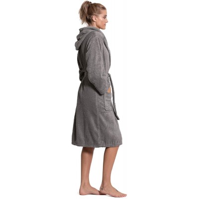 Robes Women's Turkish Cotton Hooded Robe- Terry Hooded Bathrobe - Gray - CQ187C8U97H