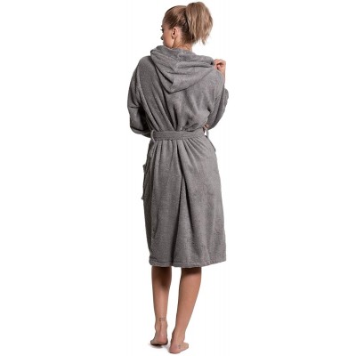 Robes Women's Turkish Cotton Hooded Robe- Terry Hooded Bathrobe - Gray - CQ187C8U97H