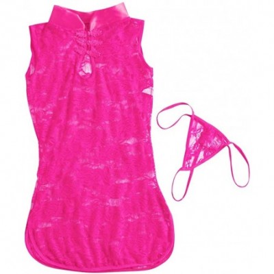 Sets 2020 Women Sexy Lingerie Lace Sleepwear Sleeveless Underwear Robe Pajama Set - Hot Pink - CQ194AEMON2