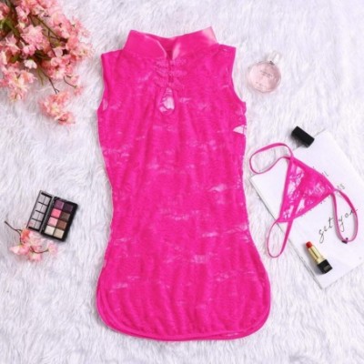 Sets 2020 Women Sexy Lingerie Lace Sleepwear Sleeveless Underwear Robe Pajama Set - Hot Pink - CQ194AEMON2