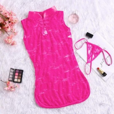 Sets 2020 Women Sexy Lingerie Lace Sleepwear Sleeveless Underwear Robe Pajama Set - Hot Pink - CQ194AEMON2