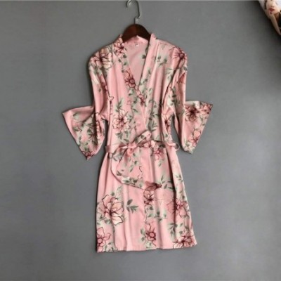 Robes Women Floral Printed Pajamas Sets Sexy Silky Silk Lace Sleepwear Set Dress Robe Shorts & Pants Home Wear Pink5pc - CN19...