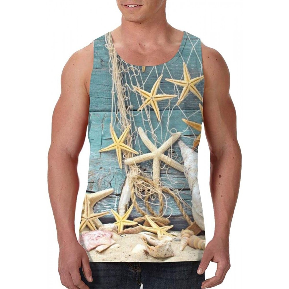 Undershirts Men's Fashion Sleeveless Shirt- Summer Tank Tops- Athletic Undershirt - Starfish Conch Seashell - CK19D8D5ZAY