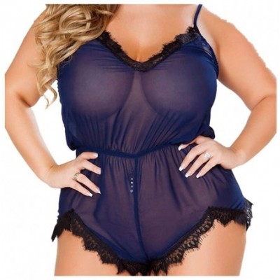 Baby Dolls & Chemises Sexy Lingerie Plus Size Babydoll Set Women Deep V Straps Lace Open Back Style Chemise Underwear - Blue ...