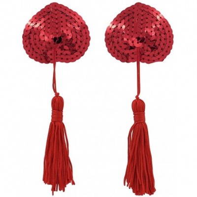 Accessories Adhesive Bra-Sexy Bling Sequin Tassel Breast Petal Bra Nipple Cover Sticker - Red - CG18TYC6RCA