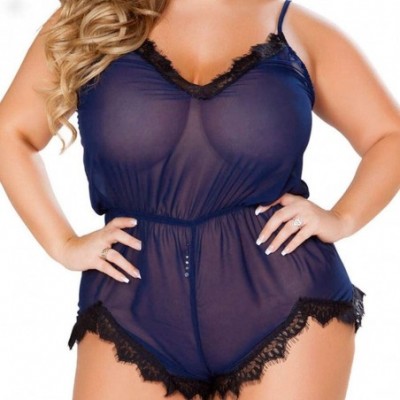 Baby Dolls & Chemises Sexy Lingerie Plus Size Babydoll Set Women Deep V Straps Lace Open Back Style Chemise Underwear - Blue ...