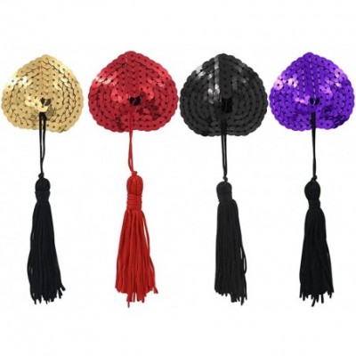 Accessories Adhesive Bra-Sexy Bling Sequin Tassel Breast Petal Bra Nipple Cover Sticker - Red - CG18TYC6RCA