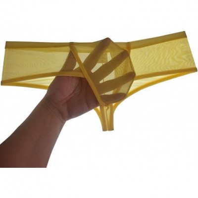 Bikinis Men's Mesh Transparent Boxers Thong Trunks Pouch Sexy Guys Underwear Boxer Brief Pants - Yellow - CW196Y9MZ22