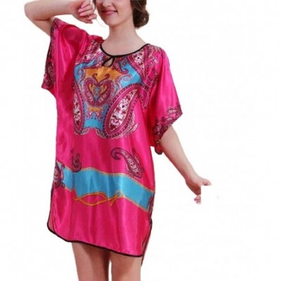 Nightgowns & Sleepshirts Women's Luxury Satin Batwing Sleeve Mini Sleep Dress Floral Housecoat - 4 - CH18A5NM6MU