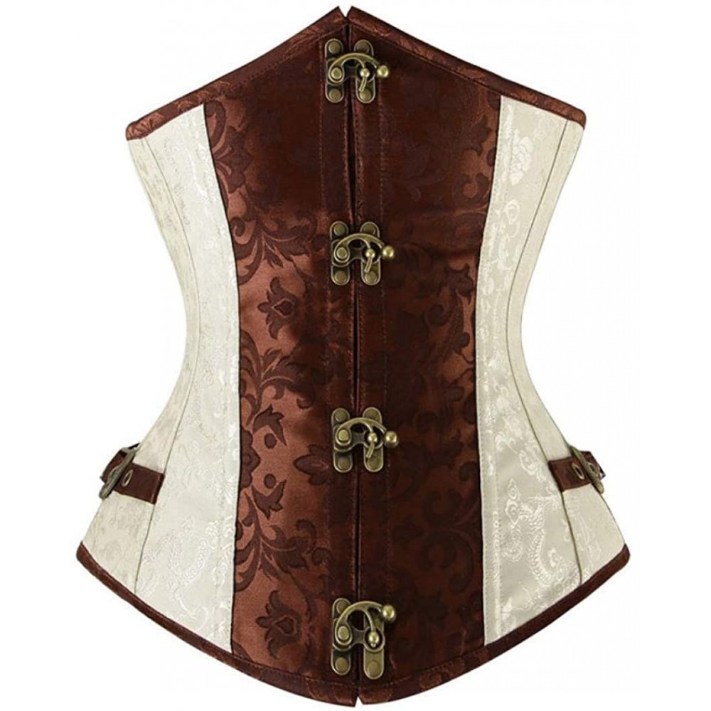 Bustiers & Corsets Women Underbust Goth Corset Buckle Flowers Pattern Steampunk Waist Cincher Bustier for Party - Brown - C31...