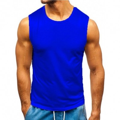 Sleep Tops Men's Lightweight Patchwork Sleeveless Tracksuit Pure Color Vest Sport Contrast - Blue - CT19DOH82LD