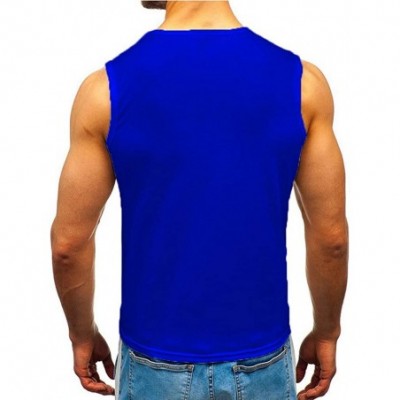 Sleep Tops Men's Lightweight Patchwork Sleeveless Tracksuit Pure Color Vest Sport Contrast - Blue - CT19DOH82LD