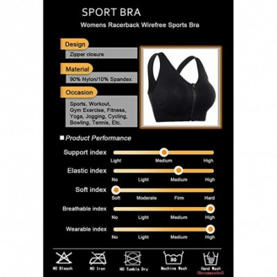 Bras Women's Zip Front Closure Sports Bra Seamless Wirefree Padded Racerback Yoga Bras Workout Gym - Black - CK194MMH7SZ