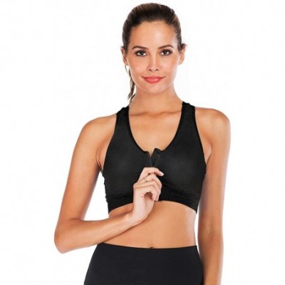 Bras Women's Zip Front Closure Sports Bra Seamless Wirefree Padded Racerback Yoga Bras Workout Gym - Black - CK194MMH7SZ