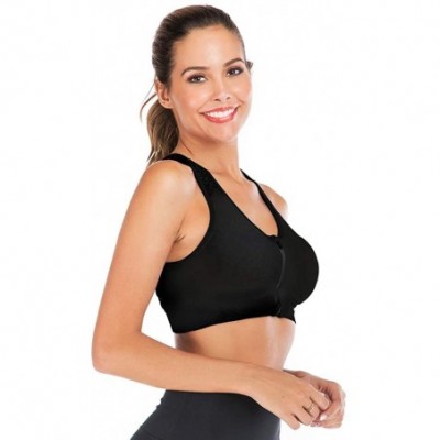 Bras Women's Zip Front Closure Sports Bra Seamless Wirefree Padded Racerback Yoga Bras Workout Gym - Black - CK194MMH7SZ